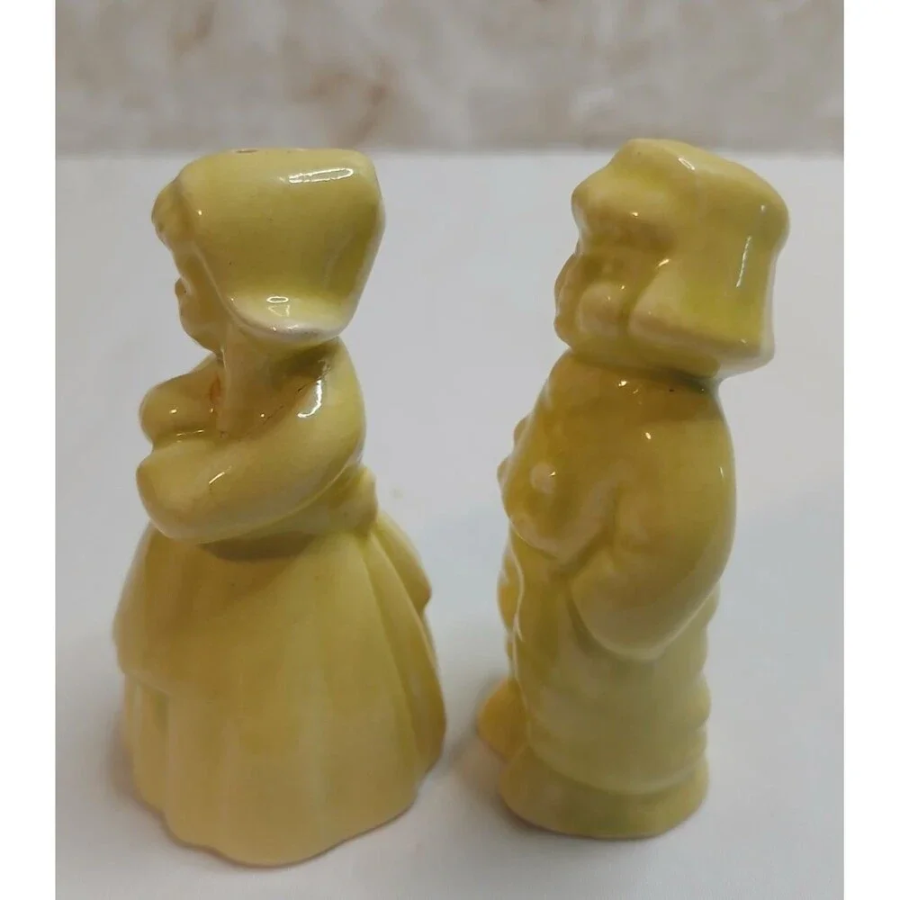 Vintage Ceramic Solid Yellow Dutch Boy & Girl Salt & Pepper Shakers Set